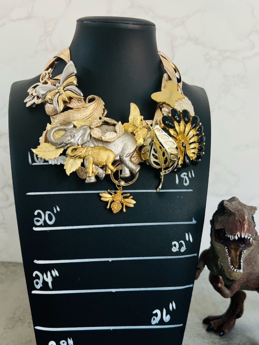 Upcycled Vintage Brooch Necklace "Earth Treasures" 16in - Picture 9 of 10